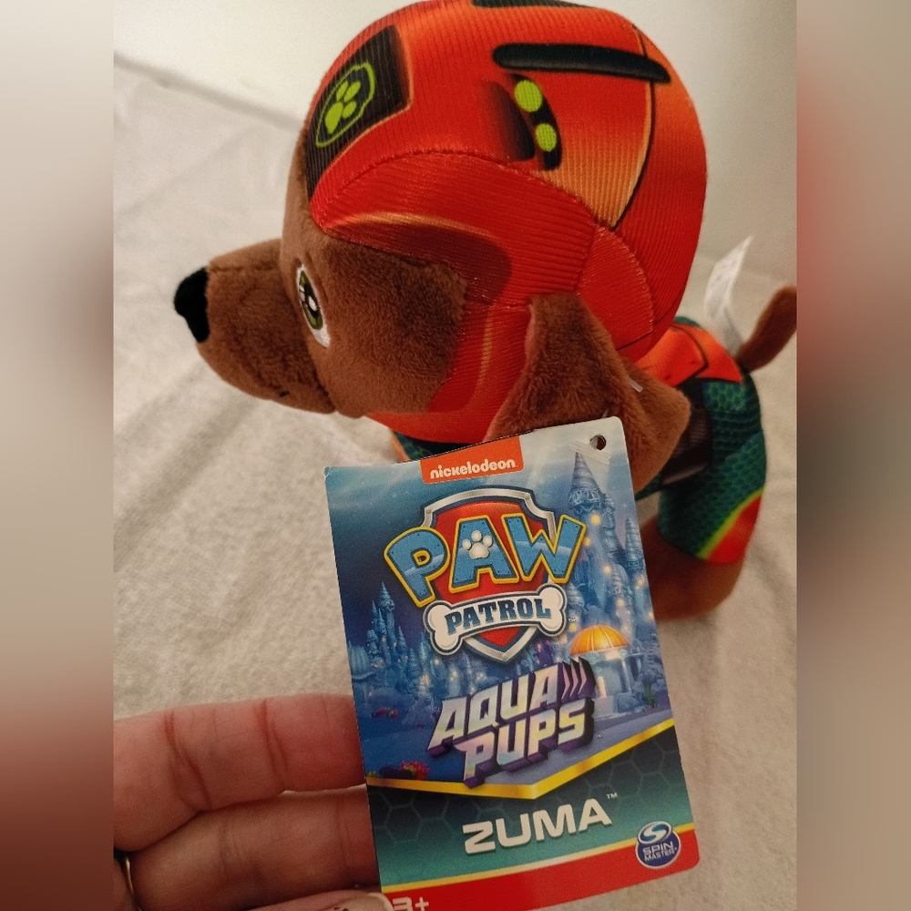 Nickelodeon Paw Patrol Aqua Pup Zuma Brown and Red Stuffed Dog - Picture 6 of 7